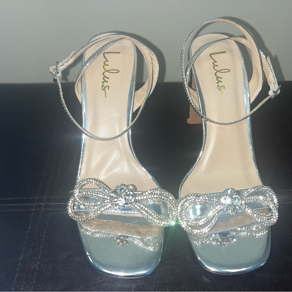 Lulu's Shimmering Silver Bow Heels